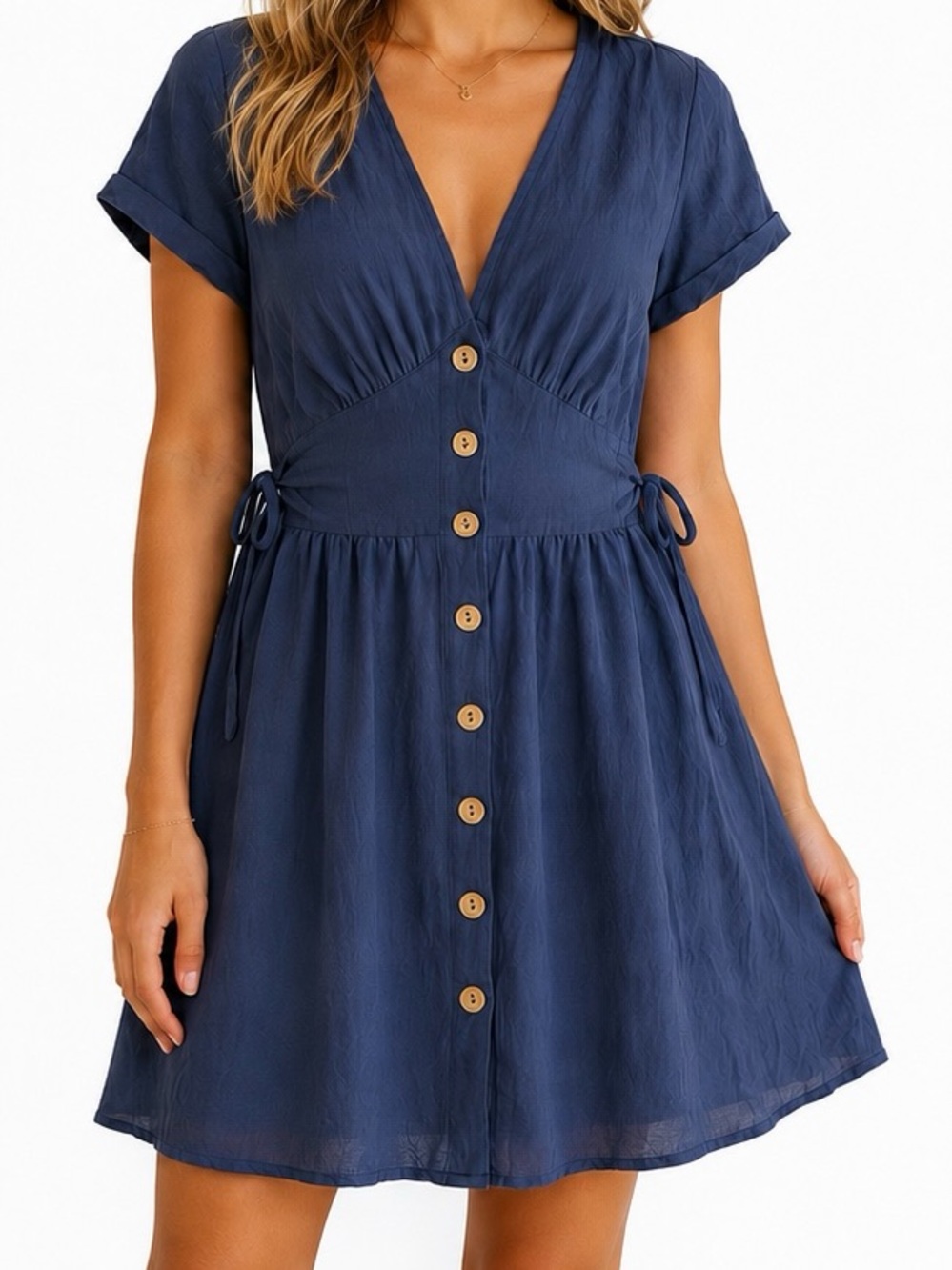 AS YOU WISH Blue Button Front Tie Dress | SIZE SMALL